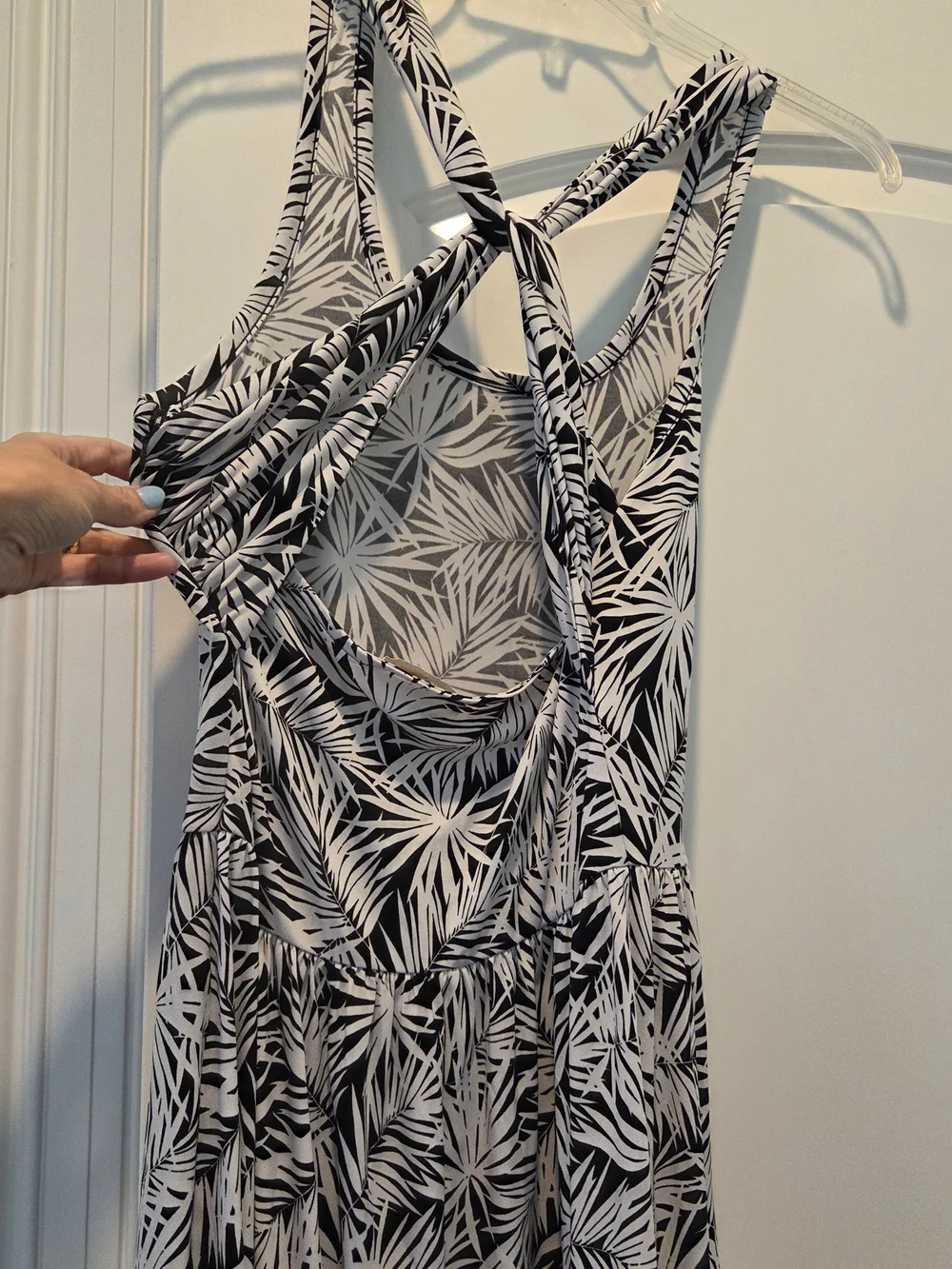 Michael Kors Black and White Palm-Print Racerback Maxi Dress